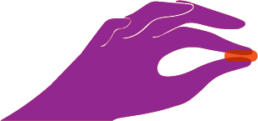Illustration of a purple hand holding an orange pill, Group 2, Placebo, no active ingredient 